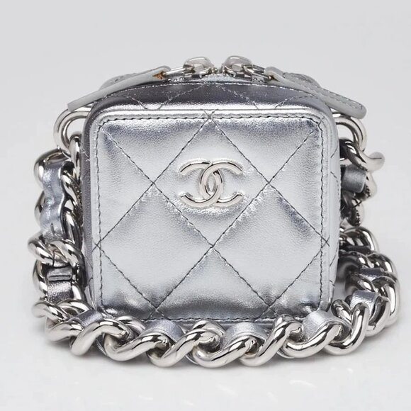 Chanel Metallic Silver Quilted Lambskin Leather Coco Punk Cube Bag - Picture 1 of 11